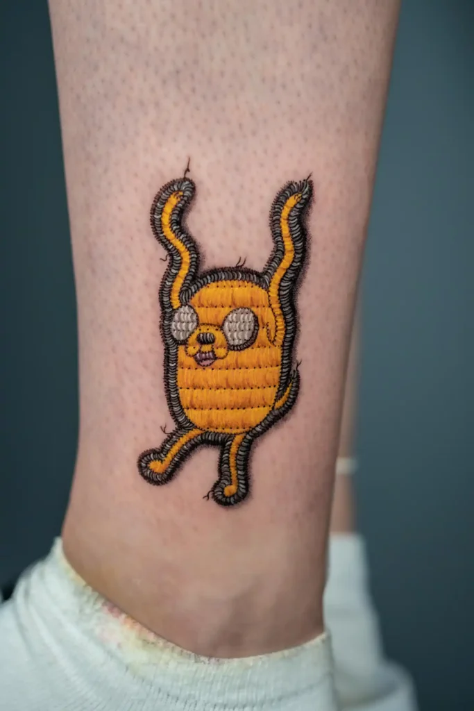 Jake de Hora de Aventuras a color con efecto de parche bordado en la pierna